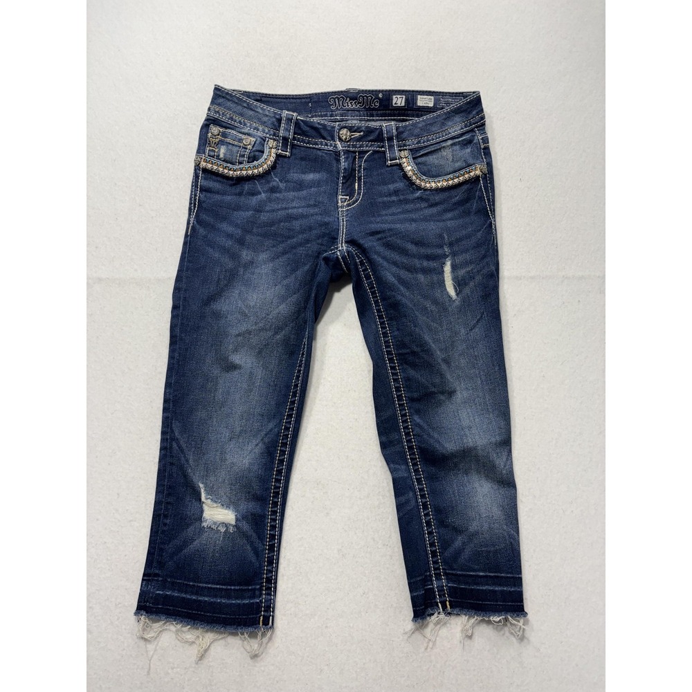 Miss Me Signature Capri Jeans Womens 27 Blue Low Rise Embellished JP7675P 27x21